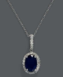 Cultivate a look of elegance. Effy Collection's stunning oval-shaped sapphire pendant (1-3/8 ct. t.w.) gets a dose of extra shine with the addition of round-cut diamonds (1/6 ct. t.w.). Set in 14k white gold. Approximate length: 18 inches. Approximate drop: 3/4 inch. Cultivate a look of elegance. Effy Collection's stunning oval-shaped sapphire pendant (1-3/8 ct. t.w.) gets a dose of extra shine with the addition of round-cut diamonds (1/6 ct. t.w.). Set in 14k white gold. Approximate length: 18 inches. Approximate drop: 3/4 inch.