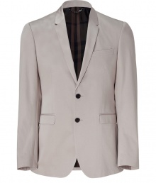 Bring classic elegance to your workweek look with this sophisticated blazer from Burberry London -Notched lapels, two-button closure, front flap pockets, back vent - Style with slim trousers, a sleek button down, and dress shoes