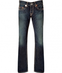 With Western-inspired details, these stylish distressed jeans from True Religion will amp up your casual basics - Classic five-pocket styling, fading details, decorative back pockets with logo detail - Straight leg, slim fit - Pair with a tee and a blazer or a cashmere sweater With Western-inspired details, these stylish distressed jeans from True Religion will amp up your casual basics - Classic five-pocket styling, fading details, decorative back pockets with logo detail - Straight leg, slim fit - Pair with a tee and a blazer or a cashmere sweater