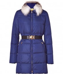 Add high style to your cold weather look with this ultra-chic down coat from Emilio Pucci - Fur-trimmed spread collar, long sleeves, front zip closure, elasticized waist belt, quilted - Wear with skinny jeans, a cashmere sweater, and shearling ankle boots