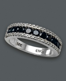Whether you're looking for a unique wedding band, or simply an extra splash of color, this Effy Collection ring does the trick. Sparkling round-cut black diamond (5/8 ct. t.w.) and white diamond (1/5 ct. t.w.) combine in a polished 14k white gold band. Whether you're looking for a unique wedding band, or simply an extra splash of color, this Effy Collection ring does the trick. Sparkling round-cut black diamond (5/8 ct. t.w.) and white diamond (1/5 ct. t.w.) combine in a polished 14k white gold band.