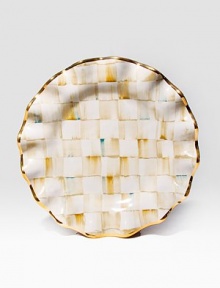 An extraordinary addition to your place setting, this one-of-a-kind masterpiece features hand-painted terra cotta with color-dragged checks and golden trim.Ceramic with golden lustre11 diam.Hand washMade in the USA An extraordinary addition to your place setting, this one-of-a-kind masterpiece features hand-painted terra cotta with color-dragged checks and golden trim.Ceramic with golden lustre11 diam.Hand washMade in the USA