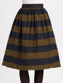 Made from fine mulberry silk, this striped skirt offers a universally flattering A-line silhouette.Solid waistbandBack zipperAbout 27 longMulberry silkDry cleanMade in Italy of imported fabric Model shown is 5'9½ (176cm) wearing US size 4. Made from fine mulberry silk, this striped skirt offers a universally flattering A-line silhouette.Solid waistbandBack zipperAbout 27 longMulberry silkDry cleanMade in Italy of imported fabric Model shown is 5'9½ (176cm) wearing US size 4.