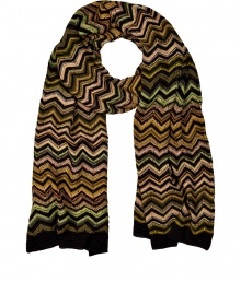 Add luxe style to your everyday essentials with this bold patterned scarf from Missoni - Easy to style length, all-over zigzag pattern - Pair with straight leg jeans, a cashmere pullover, and a modernized parka or slim trench Add luxe style to your everyday essentials with this bold patterned scarf from Missoni - Easy to style length, all-over zigzag pattern - Pair with straight leg jeans, a cashmere pullover, and a modernized parka or slim trench