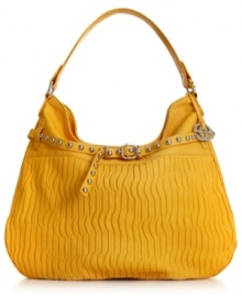 A classic silhouette gets a rocker-chic upgrade with this chic shoulder bag from Red by Marc Ecko. Edgy stud buckle and pleated pattern give the outside instant appeal, while the interior is aligned with pockets to stash keys, phone, wallet, whatever. A classic silhouette gets a rocker-chic upgrade with this chic shoulder bag from Red by Marc Ecko. Edgy stud buckle and pleated pattern give the outside instant appeal, while the interior is aligned with pockets to stash keys, phone, wallet, whatever.