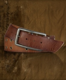 Crafted from weathered cowhide, this rich leather belt adds instant rugged appeal to any ensemble. Crafted from weathered cowhide, this rich leather belt adds instant rugged appeal to any ensemble.