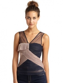 THE LOOKWide tulle shoulder strapsPleated colorblock tulleSide zipperTHE FITAbout 20 from shoulder to hemTHE MATERIAL80% polyester/20% spandexContrast: polyesterFully linedCARE & ORIGINHand washImportedModel shown is 5'8 (172½cm) wearing US size 4. 