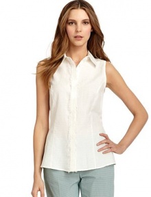 THE LOOKShirt collarFront textured woven placket with frayed detailConcealed button closurePrincess seams in frontTHE FITAbout 26 from shoulder to hemTHE MATERIAL61% cotton/39% silkCARE & ORIGINDry cleanImportedModel shown is 5'10½ (179cm) wearing US size 4. 