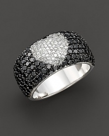 A black diamond band with a white diamond heart. Set in 14 Kt. white gold.