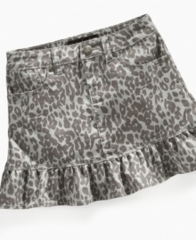Jungle boogie. Fun ruffles on this leopard-print skirt from Baby Phat will make her want to dance. Jungle boogie. Fun ruffles on this leopard-print skirt from Baby Phat will make her want to dance.