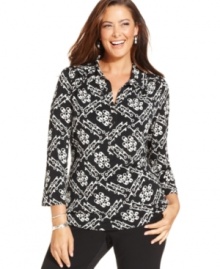 Unlock a chic look with Alfani's three-quarter-sleeve plus size top-- it's an Everyday Value!