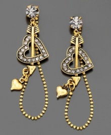 Lovestruck and lovely. These cupid's arrow earrings by Betsey Johnson featuring pace crystals set in goldtone mixed metal. Approximate length: 2-1/2 inches.