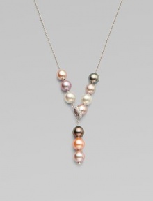 Colorful freshwater and South Sea pearls accented with brilliant diamonds on a sleek 18k white gold link chain. 9MM round, pink freshwater and black & white South Sea pearlsDiamonds, .2 tcwLength, about 19Adjustable claspImported Colorful freshwater and South Sea pearls accented with brilliant diamonds on a sleek 18k white gold link chain. 9MM round, pink freshwater and black & white South Sea pearlsDiamonds, .2 tcwLength, about 19Adjustable claspImported