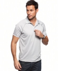 This raglan-sleeve polo shirt keeps it sporty with light polyester fabric so you can stay fresh and stylish.