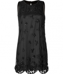 With its intricate floral embroidery and simple sheath silhouette, Valentino R.E.D.s sleeveless cocktail dress is an exquisitely chic take on evening elegance - Rounded neckline, sleeveless, sequin and bead embellished flowers, scalloped hemline, hidden side zip, satin lining - Softly tailored, straight silhouette - Wear with patent leather flats and an oversized clutch