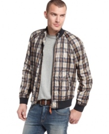 This plaid jacket from Armani brightens your seasonal outerwear with signature style. A perfect lightweight coat for your active lifestyle. This plaid jacket from Armani brightens your seasonal outerwear with signature style. A perfect lightweight coat for your active lifestyle.