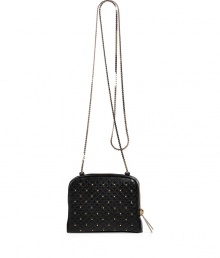 Punctuated with gold studs and classically quilted, Valentinos black crossbody leather bag redefines ladylike luxe this season - On trend, smaller size with an extra-long, gold chain link shoulder strap - Double style features two rectangular, fabric-lined zip-around compartments - Gold hardware embellishment with signature logo - A truly versatile style perfect for day or evening and roomy enough to house all of the essentials - pair with everything from leather pants and a t-shirt to an elegant sheath dress