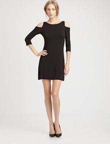 Alluring, skin-baring shoulder cutouts elevate this soft, finespun stretch style.Jewel necklineShoulder cutoutsThree-quarter sleevesAbout 22 from natural waist94% rayon/6% spandexDry cleanMade in USAModel shown is 5'10 (177cm) wearing US size Small. Alluring, skin-baring shoulder cutouts elevate this soft, finespun stretch style.Jewel necklineShoulder cutoutsThree-quarter sleevesAbout 22 from natural waist94% rayon/6% spandexDry cleanMade in USAModel shown is 5'10 (177cm) wearing US size Small.