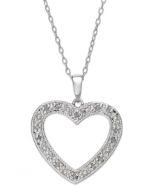 Open your heart to the idea of something new. This sterling silver necklace is centered by a pendant replete with round-cut diamonds (1/10 ct. t.w.). Approximate length: 18 inches. Approximate drop: 1 inch. Open your heart to the idea of something new. This sterling silver necklace is centered by a pendant replete with round-cut diamonds (1/10 ct. t.w.). Approximate length: 18 inches. Approximate drop: 1 inch.