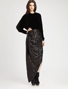 An alluring silhouette of sparkling sequins on mesh, styled with a high waist and leg-revealing slit.Side-tie sashHigh waistAsymmetric hemSide slitAbout 45 longPolyesterDry cleanImportedModel shown is 5'9½ (176cm) wearing US size Small.This style runs true to size. We recommend ordering your usual size for a standard fit. An alluring silhouette of sparkling sequins on mesh, styled with a high waist and leg-revealing slit.Side-tie sashHigh waistAsymmetric hemSide slitAbout 45 longPolyesterDry cleanImportedModel shown is 5'9½ (176cm) wearing US size Small.This style runs true to size. We recommend ordering your usual size for a standard fit.