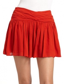THE LOOKRuched wide waistbandAllover pleatsFlared silhouetteBack zipper with hook-and-eye closureTHE FITRise, about 12Inseam, about 4THE MATERIALViscose rayonFully linedCARE & ORIGINMachine washImportedModel shown is 5'10 (177cm) wearing US size 4. 