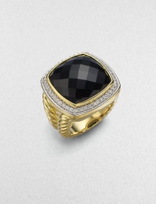 From the Albion Collection. Striking black onyx encased in pavé diamonds shines on a textured double band of 18k yellow gold. Diamonds, 0.48 tcw Onyx 18k yellow gold Width, about ½ Imported 