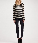 Loosely woven for a touchable texture, this pullover is patterned in eternally cool graphic stripes.Draped neckline Long sleeves About 19, shoulder to hem Italian wool; dry clean Made in Italy