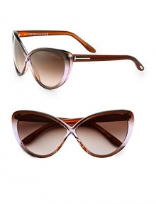 Retro acetate cat's-eye sunglasses get a glam update with a crossover butterfly shaped frame. Available in brown violet with violet gradient lens.Signature T logo temples100% UV protectionMade in Italy Retro acetate cat's-eye sunglasses get a glam update with a crossover butterfly shaped frame. Available in brown violet with violet gradient lens.Signature T logo temples100% UV protectionMade in Italy