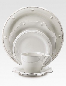 Whitewashed ceramic finished with scalloped edges and raised detail. From the Berry & Thread Collection13½ diam.Dishwasher safeMade in France