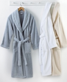 A new way to keep cozy! Featuring a smooth, durable exterior and a soft terry interior, Charisma's Deluxe robe offers two luxe textures for total comfort. Not water-resistant.