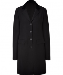 With classic haberdashery styling, this long coat from Jil Sander Navy will inject streamlined style to any look - Notched lapels, button front placket, long sleeves, flap pockets, straight silhouette - Pair with a sheath dress, heels, and a shoulder bag With classic haberdashery styling, this long coat from Jil Sander Navy will inject streamlined style to any look - Notched lapels, button front placket, long sleeves, flap pockets, straight silhouette - Pair with a sheath dress, heels, and a shoulder bag