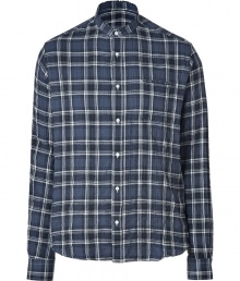 The classic flannel gets a contemporary remake in Iros deconstructed cotton plaid version, a Downtown-cool choice tailored to all-season sophistication - Short stand-up frayed collar, long sleeves, buttoned cuffs, button-down front, white stitching, shirttail hemline - Modern straight fit - Wear with edgy leather jackets and dark washed skinny jeans