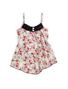 THE LOOKAllover floral printLace detail with button accentsAdjustable spaghetti strapsButton closureDual besom pocketsTHE MATERIALRayonCARE & ORIGINMachine washMade in USA THE LOOKAllover floral printLace detail with button accentsAdjustable spaghetti strapsButton closureDual besom pocketsTHE MATERIALRayonCARE & ORIGINMachine washMade in USA