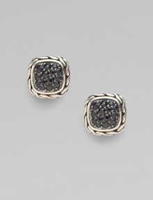 From the Classic Chain Collection. Black sapphires dazzle in the midst of a simple square design.Black sapphire Sterling silver Width, about ½ Post backs Made in Bali From the Classic Chain Collection. Black sapphires dazzle in the midst of a simple square design.Black sapphire Sterling silver Width, about ½ Post backs Made in Bali