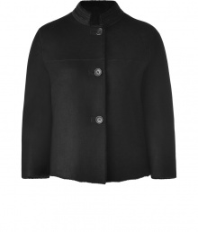 Luxurious jacket in fine black sheepskin - Tremendously classy and feminine - Slim, short cut with a stand collar and fashionable 3/4 sleeves - Can be worn on both sides - A dream of a jacket that looks glamorous, chic and casual at the same time - A wintry new basic you can wear with virtually everything - Trendy with skinny pants, fashionable with maxi skirts, elegant with pencil skirts Luxurious jacket in fine black sheepskin - Tremendously classy and feminine - Slim, short cut with a stand collar and fashionable 3/4 sleeves - Can be worn on both sides - A dream of a jacket that looks glamorous, chic and casual at the same time - A wintry new basic you can wear with virtually everything - Trendy with skinny pants, fashionable with maxi skirts, elegant with pencil skirts