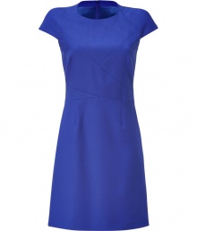 With its feminine silhouette and radiant shade of bright blue, Hugos short sleeved modern seamed dress is perfect for taking polished office days into chic city cocktails - Rounded neckline, short sleeves, hidden back zip, tailored fit - Pair with heels and sharply tailored blazers