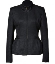 Sharply tailored in a contemporary mix of puckered alpaca and wool, Theyskens Theorys peplum jacket guarantees a sophisticated polish to your look - Stand-up collar, long sleeves, hidden metal front zip, zippered diagonal front pockets, soft peplum hemline - Tailored fit on top, flared hemline - Layer over sharply tailored sheath dresses and contemporary silk scarves Sharply tailored in a contemporary mix of puckered alpaca and wool, Theyskens Theorys peplum jacket guarantees a sophisticated polish to your look - Stand-up collar, long sleeves, hidden metal front zip, zippered diagonal front pockets, soft peplum hemline - Tailored fit on top, flared hemline - Layer over sharply tailored sheath dresses and contemporary silk scarves