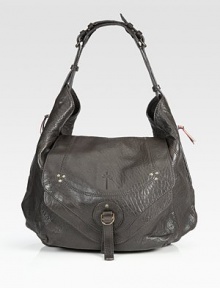 Soft and slouchy in richly textured lambskin with strategic pockets for all the essentials.Shoulder strap, 9 drop Snap top closure One outside open pocket under front flap Two outside side zip pockets One inside zip pocket One inside open pocket Cotton lining 2½W X 14H X 15D Imported Soft and slouchy in richly textured lambskin with strategic pockets for all the essentials.Shoulder strap, 9 drop Snap top closure One outside open pocket under front flap Two outside side zip pockets One inside zip pocket One inside open pocket Cotton lining 2½W X 14H X 15D Imported