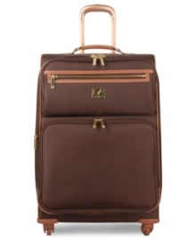 Jet set-with this simplistically stylish bag, you're on your way to your dream destination at just a moment's notice. Sophisticated accenting coupled with an expandable design, 360º spinner mobility and a fully-lined & fully-thought-out interior, with shoe pockets, adjustable valet straps & so much more, make it official-you'll arrive in a fashionable state. 10-year warranty. Jet set-with this simplistically stylish bag, you're on your way to your dream destination at just a moment's notice. Sophisticated accenting coupled with an expandable design, 360º spinner mobility and a fully-lined & fully-thought-out interior, with shoe pockets, adjustable valet straps & so much more, make it official-you'll arrive in a fashionable state. 10-year warranty.