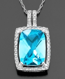 A breath of fresh air. This beautiful necklace features emerald-cut blue topaz (7-1/2 ct. t.w.) and round-cut diamond (1/5 ct. t.w.) set in 14k white gold. Approximate length: 18 inches. Approximate drop: 3/4 inch. A breath of fresh air. This beautiful necklace features emerald-cut blue topaz (7-1/2 ct. t.w.) and round-cut diamond (1/5 ct. t.w.) set in 14k white gold. Approximate length: 18 inches. Approximate drop: 3/4 inch.