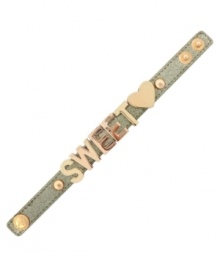 Show your love with BCBGeneration's Sweet Heart bracelet. Made of painted grey leather, it features gold-tone letters and a snap closure. Approximate length: 8 inches. Show your love with BCBGeneration's Sweet Heart bracelet. Made of painted grey leather, it features gold-tone letters and a snap closure. Approximate length: 8 inches.