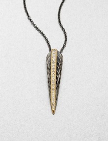 Radiant 23k goldplating on a sterling silver feather base with a link chain. 23k goldplated sterling silverSterling silverLength, about 28 to 30 adjustablePendant size, about 2.17Lobster clasp closureImported