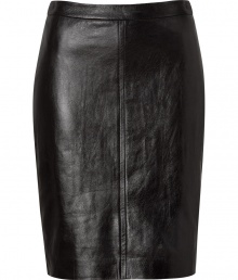 An essential luxe accent for your tailored separates wardrobe, DKNYs lambskin skirt cuts a feminine figure with an understated rocker-chic edge - Front and back seams, hidden back zip, fitted - Pair with oversized chunky knits and pumps An essential luxe accent for your tailored separates wardrobe, DKNYs lambskin skirt cuts a feminine figure with an understated rocker-chic edge - Front and back seams, hidden back zip, fitted - Pair with oversized chunky knits and pumps