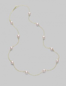From the Akoya Collection. A delicate chain, sprinkled with lustrous white cultured Akoya pearls. 5mm white, round cultured pearls Quality: A+ 18k white gold Length, about 18 Spring ring clasp Imported From the Akoya Collection. A delicate chain, sprinkled with lustrous white cultured Akoya pearls. 5mm white, round cultured pearls Quality: A+ 18k white gold Length, about 18 Spring ring clasp Imported