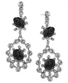 Ornate elegance. Flowers take center stage in these drop earrings from 2028. Crafted from silver-tone mixed metal, the pair features glass crystal stones along with the jet-colored flower details for a stunning look. Approximate drop: 2-1/4 inches.