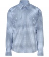 Stylish shirt in fine, pure blue and brown cotton - Soft yet durable, densely woven fabric with gingham check motif - Small collar, full button placket and two flap pockets at chest - Rounded hem hangs slightly longer in the back - Slim, straight cut - Casually elegant and ultra-versatile - Pair with suit trousers, chinos or jeans