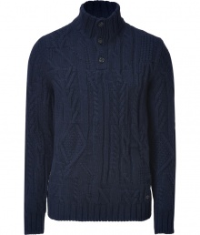 Cozy up in style this winter in Woolrichs navy cabled wool-mix pullover, a timeless classic guaranteed to be a multi-season favorite - Stand-up buttoned collar, long sleeves, ribbed trim, classic fit - Pair with flannels and rugged boots Cozy up in style this winter in Woolrichs navy cabled wool-mix pullover, a timeless classic guaranteed to be a multi-season favorite - Stand-up buttoned collar, long sleeves, ribbed trim, classic fit - Pair with flannels and rugged boots