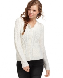A fisherman-knit cardigan sweater is a winter must-have; this one from JJ Basics kicks it up a notch with tons of texture and a snug fit! A fisherman-knit cardigan sweater is a winter must-have; this one from JJ Basics kicks it up a notch with tons of texture and a snug fit!