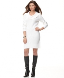 NY Collection gets it right with a chic sweater dress, complete with a cowl neckline and a cabled knit!