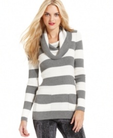 Make a statement on this body-hugging DKNY Jeans sweater, featuring bold horizontal stripes.